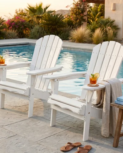 Folding Outdoor Wood Lounge Patio Chair for Garden 2 PCS