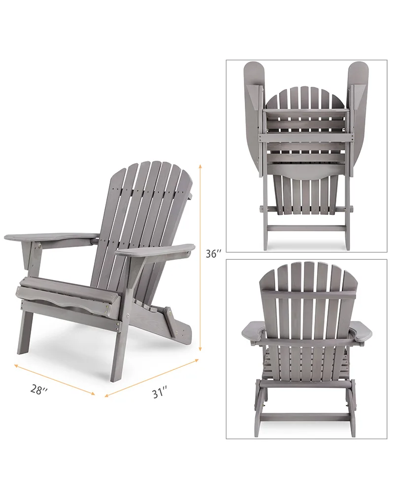 Folding Outdoor Wood Lounge Patio Chair for Garden 2 PCS - Image 7