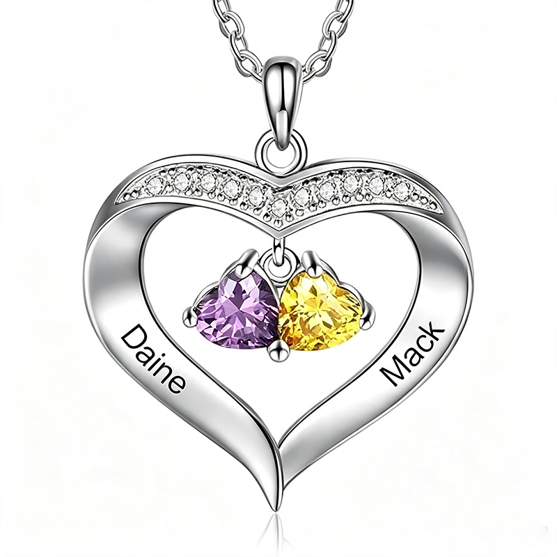 925 Sterling Silver Custom Name Heart Birthstones Necklace Gift - Image 3