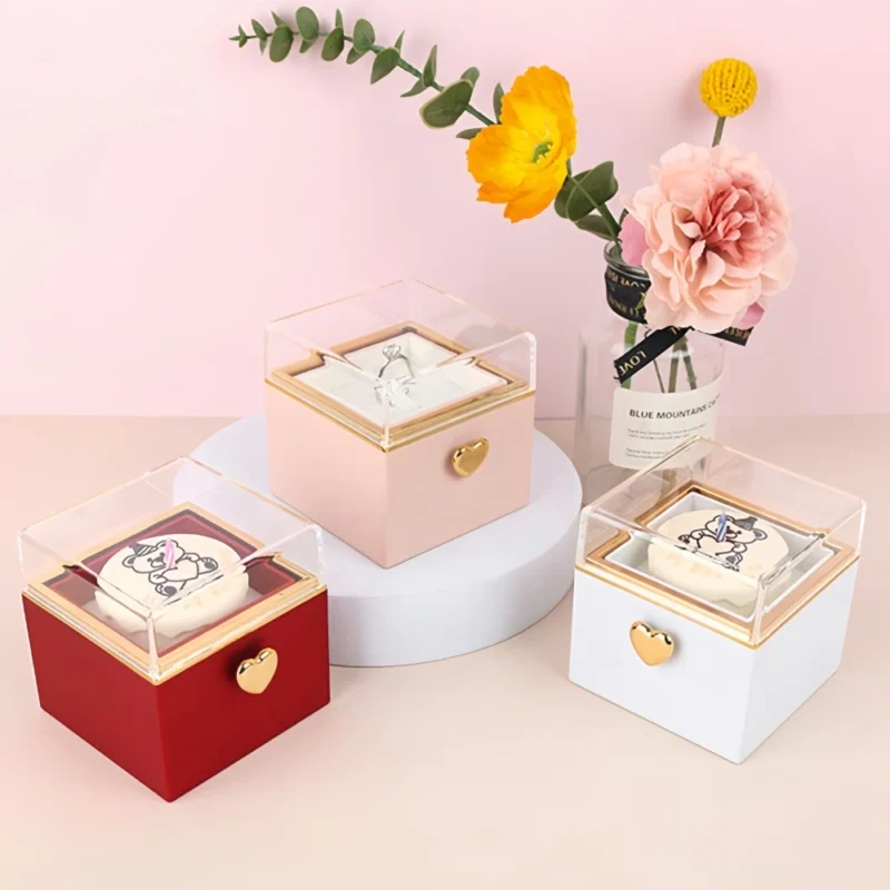 Bear Cake Rotating Ring Box Jewelry Necklace for Proposal - Image 4