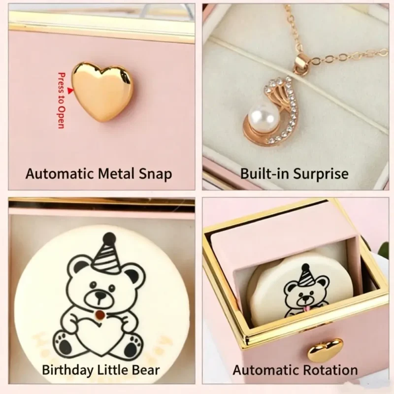 Bear Cake Rotating Ring Box Jewelry Necklace for Proposal - Image 7