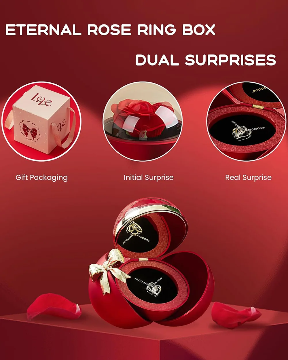 Delicate Rose Rings Box Jewelry Holder Gift for Engagements - Image 5