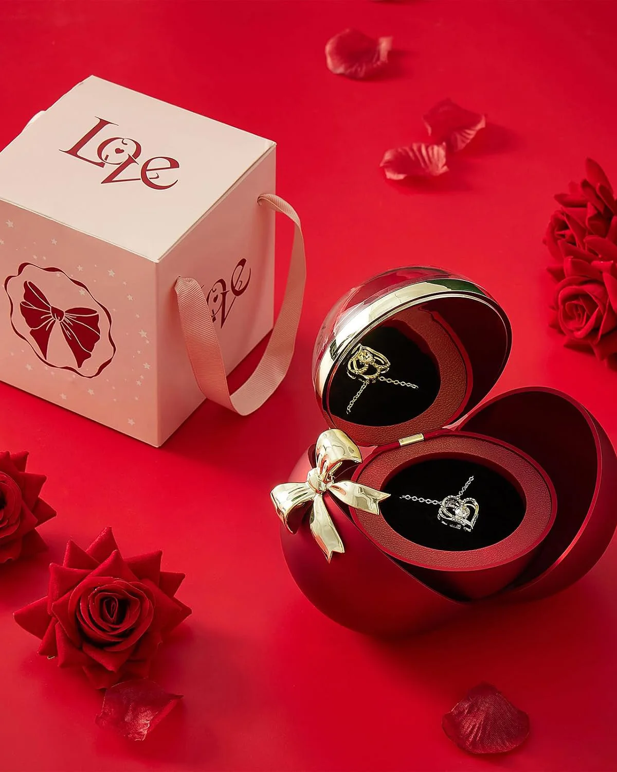 Delicate Rose Rings Box Jewelry Holder Gift for Engagements
