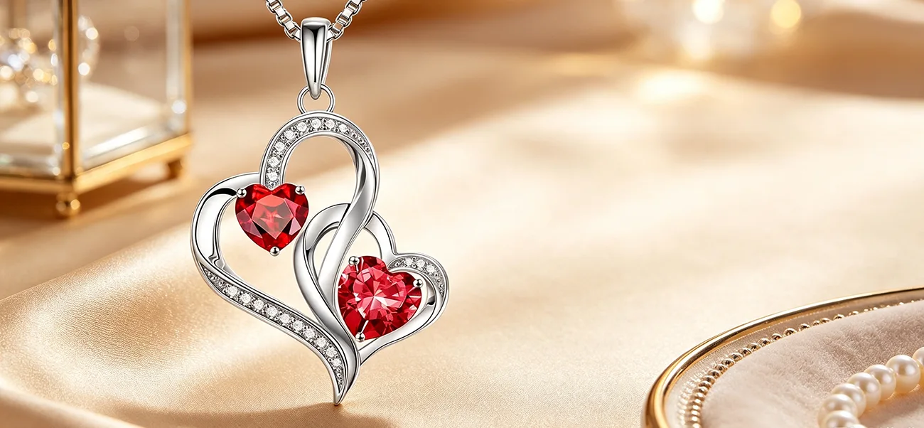 Double Heart Birthstone Pendant 3