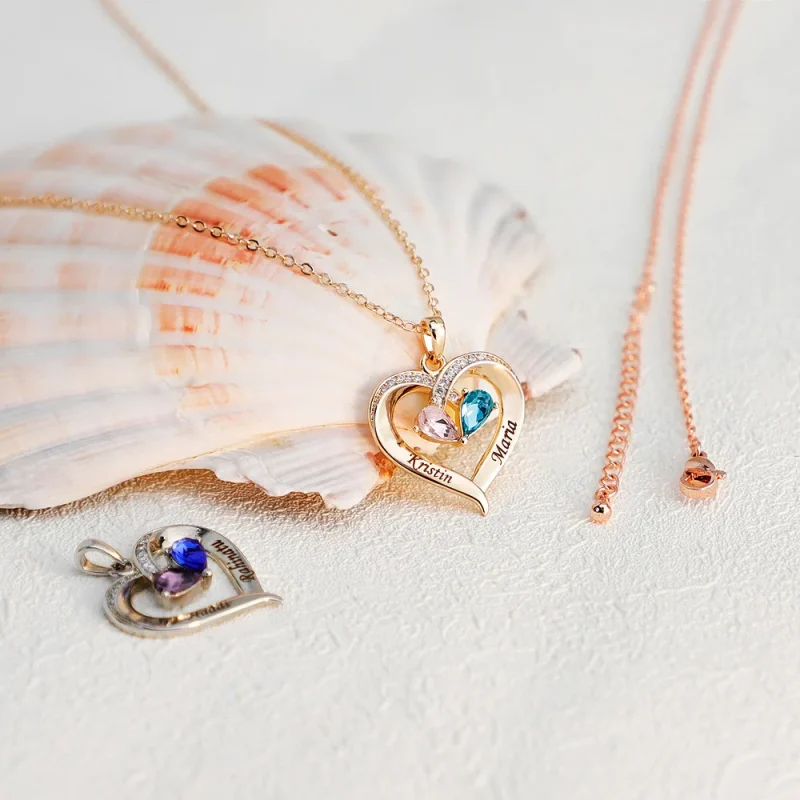 Heart Pendant Custom Name Birthstone 3