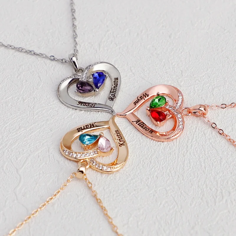 Heart Pendant Custom Name Birthstone