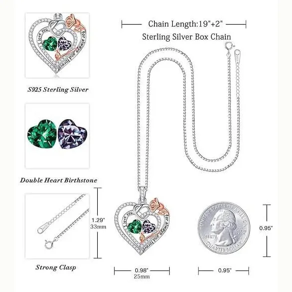 Custom Rose Double Birthstone Heart Necklace 925 Sterling Silver - Image 4