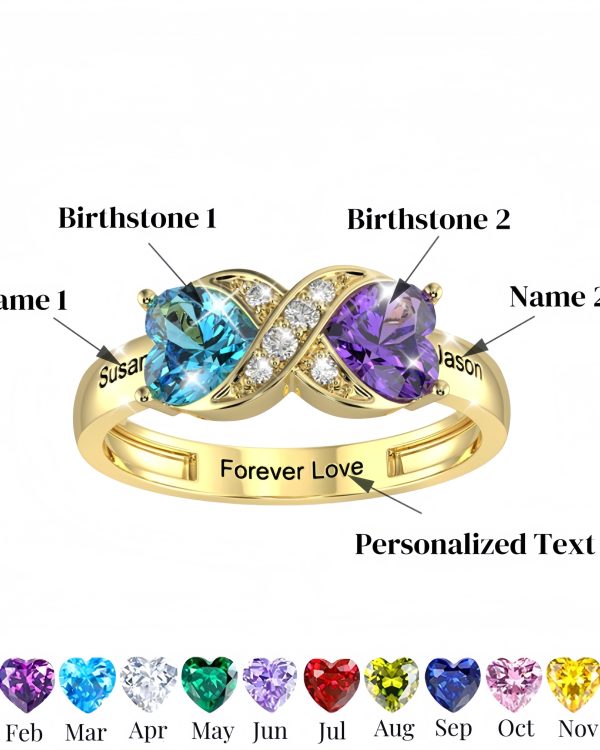 Alternative view of Personalized Two Heart Birthstone Ring in 925 Sterling Silver