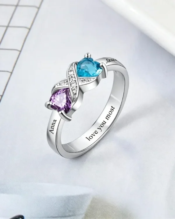 Meaningful 925 Silver 2 Heart Stones Personalized Birthstone Rings for Mom 7