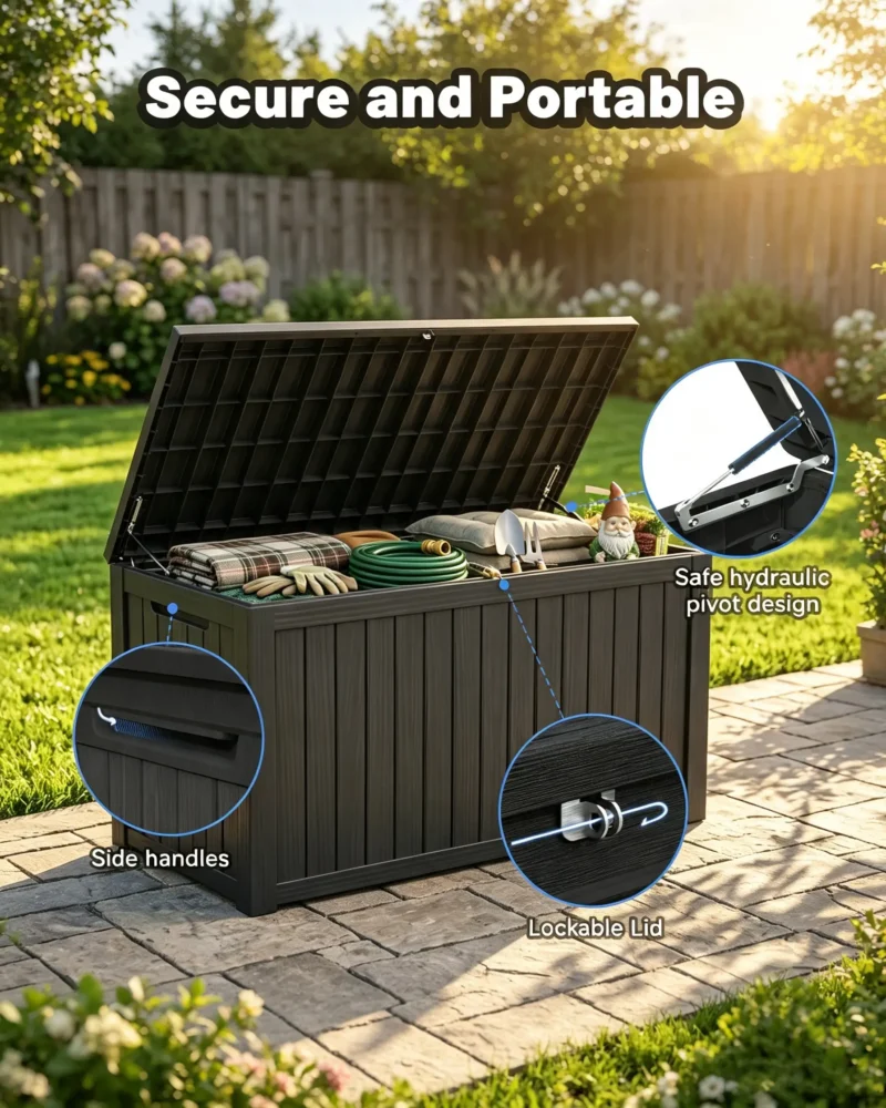 Extra Large Outdoor Resin Storage Box Lockable Lid - Image 4