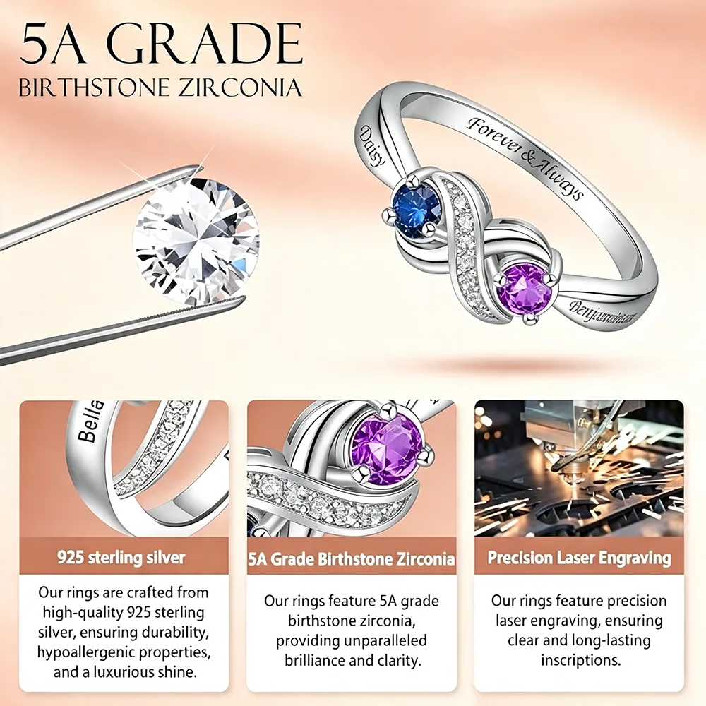 Personalized Promise Rings with 2 Birthstones for Anniversary - Image 4