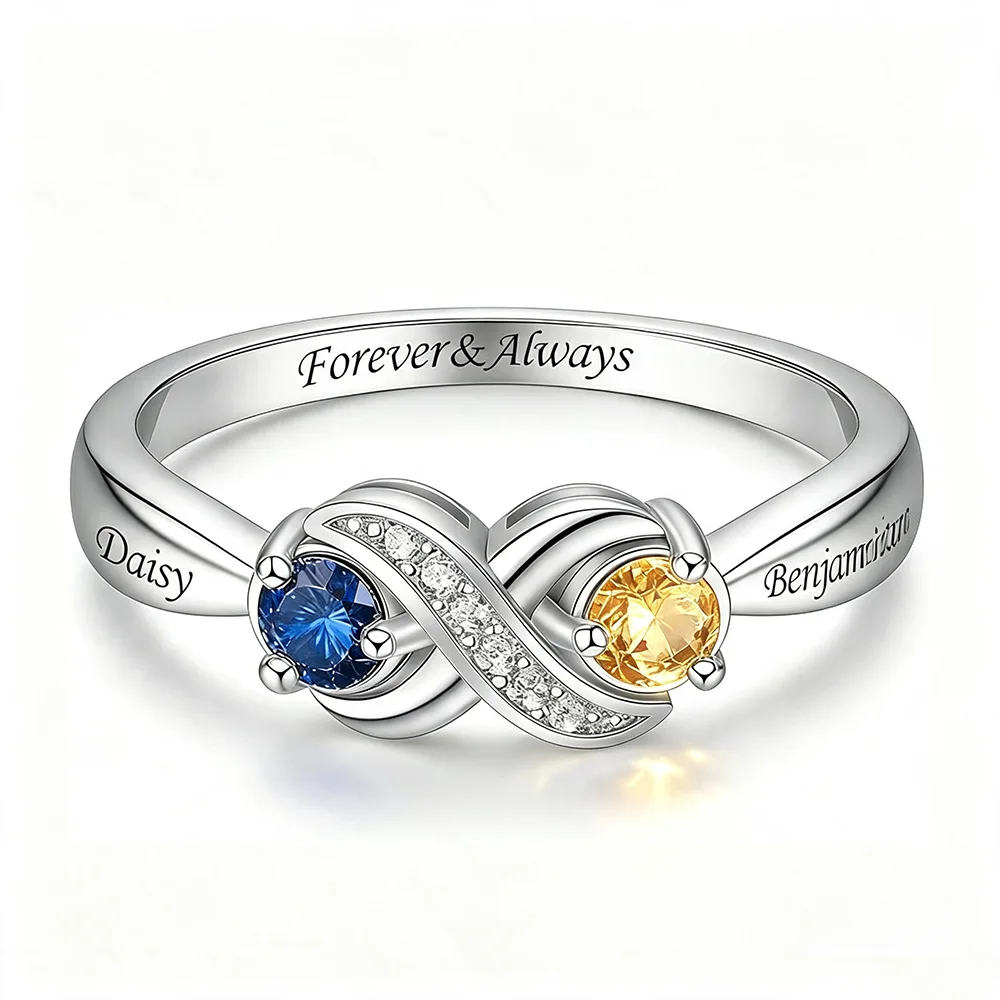 Personalized Promise Rings with 2 Birthstones for Anniversary - Image 3