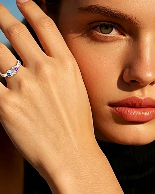 Alternative view of Personalized Promise Rings with 2 Birthstones for Anniversary