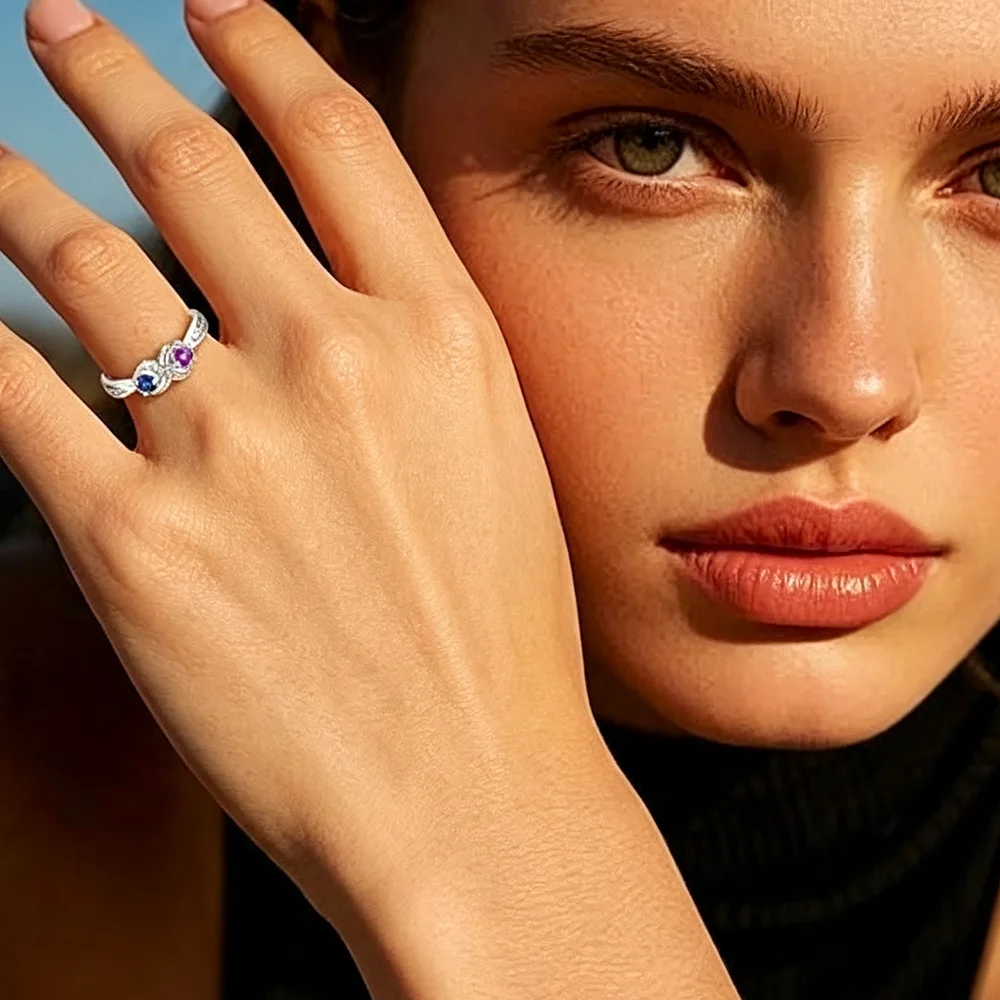 Personalized Promise Rings with 2 Birthstones for Anniversary - Image 2