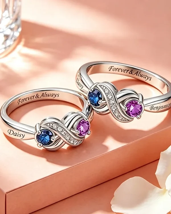 Personalized Promise Rings with 2 Birthstones for Anniversary