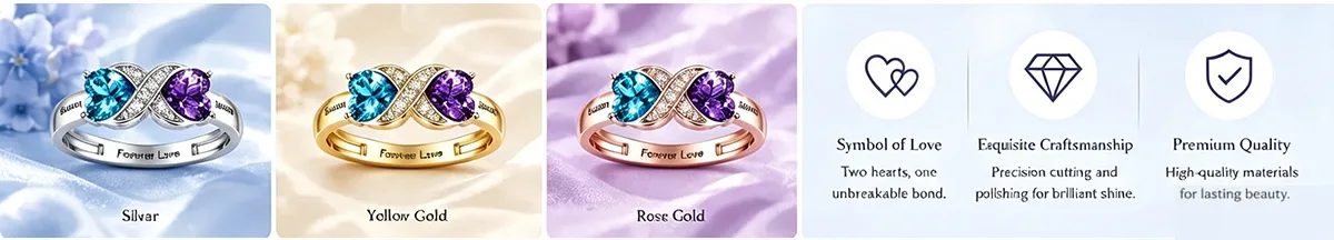 Personalized Two Heart Birthstone Ring in 925 Sterling Silver 4