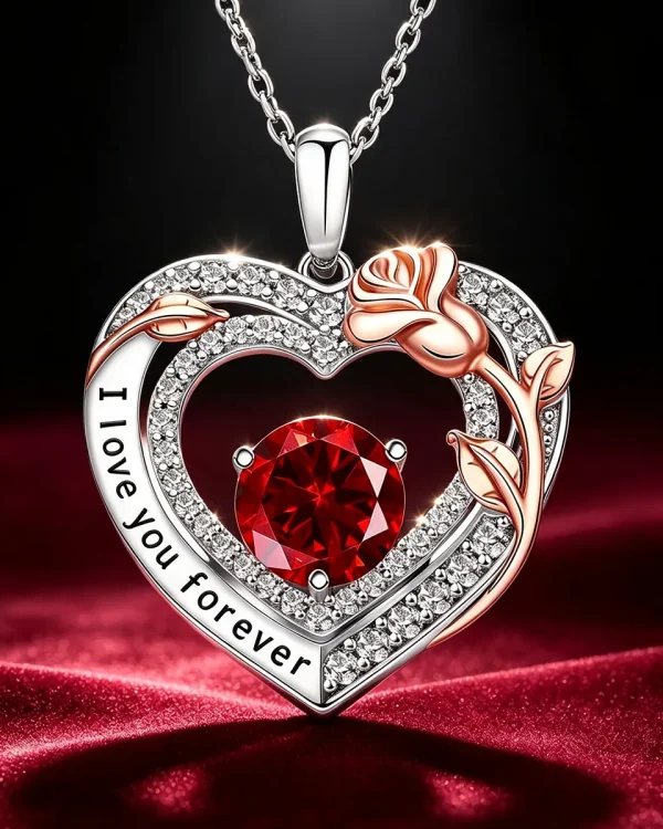 S925 Romantic Engraved Birthstone Necklace with Rose for Women