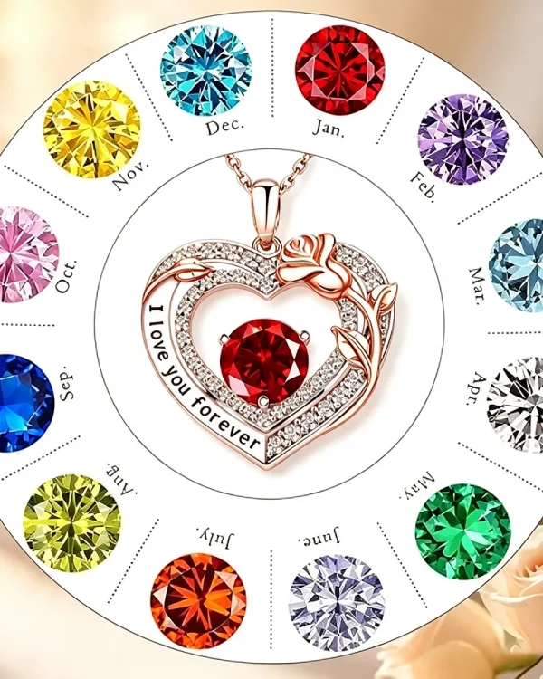 Romantic Engraved Birthstone Necklace 4