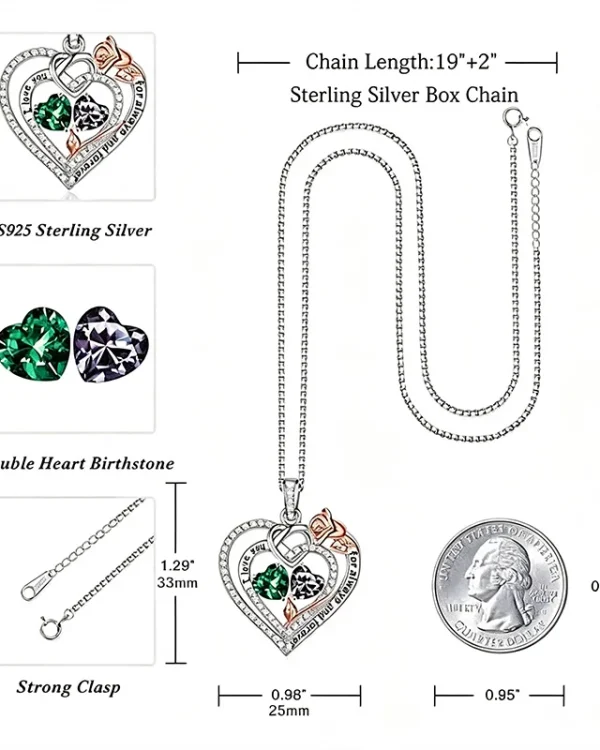 Custom Rose Double Birthstone Heart Necklace 925 Sterling Silver - Image 4