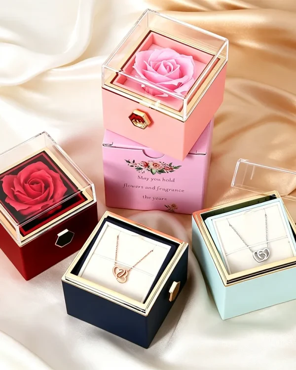 Eternal Rose Ring Box Rotating Jewelry Box Gift for Her