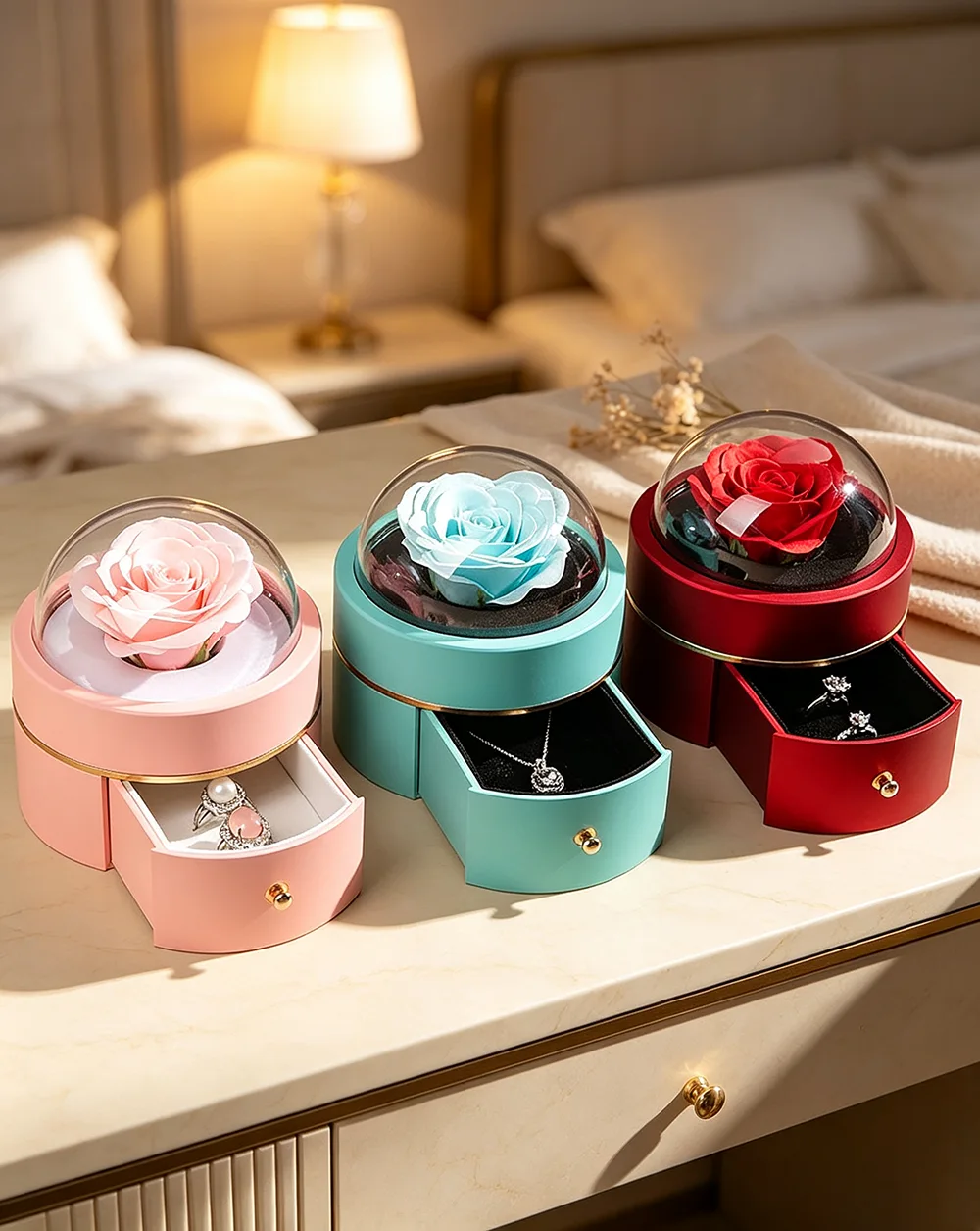 Luxury Rose Flower Round Ball Jewelry Box for Women - Image 2